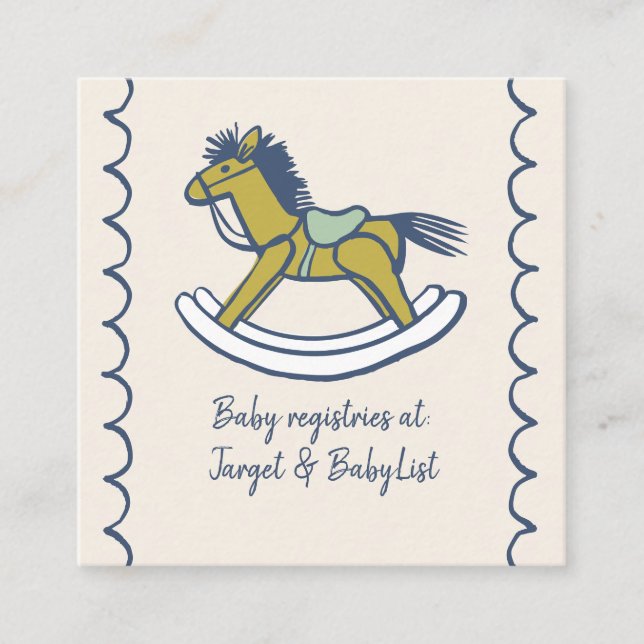 Carte D'accompagnement Navy and Mint Doodle Rocking Horse Baby Registry  (Devant)