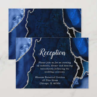 Carte D'accompagnement Navy and Silver Agate Wedding Reception