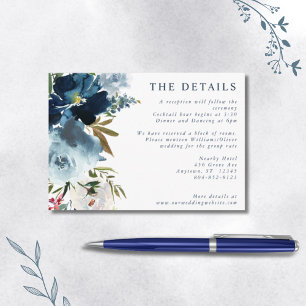 Carte D'accompagnement Navy & Bleu Poussiéreux Élégant Floral Aquarelle