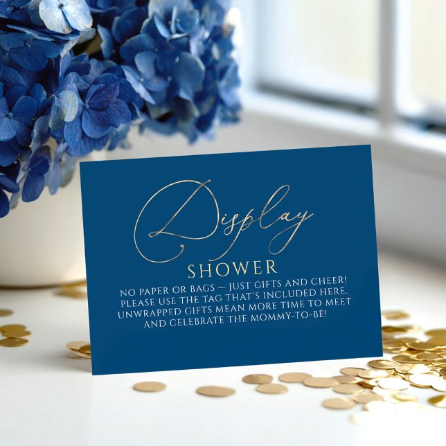 Carte D'accompagnement Navy Blue and Gold Baby Shower - Display Shower (Display Shower Navy Blue and Gold Request Card)