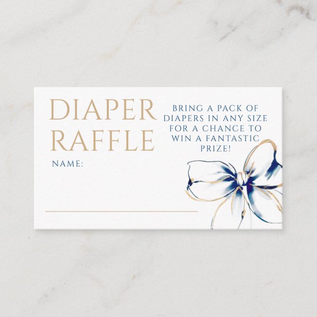 Carte D'accompagnement Navy Blue and Gold Bow Diaper Raffle Ticket (Devant)