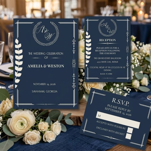 Carte D'accompagnement Navy Blue and Ivory Elegant  Wedding Reception  (Créateur téléchargé)