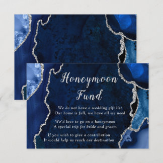 Carte D'accompagnement Navy Blue and Silver Agate Wedding Honeymoon Fund