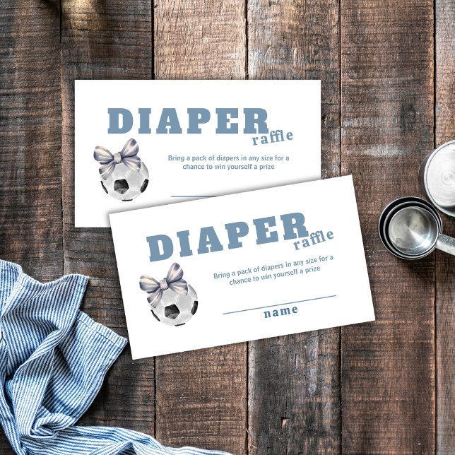 Carte D'accompagnement Navy Blue Bow Soccer Diaper Raffle Baby Shower  (Navy Blue Bow Soccer Diaper Raffle Baby Shower Enclosure Card)