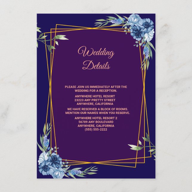Carte D'accompagnement Navy Blue Burgundy Gold Blush Wedding (Devant)