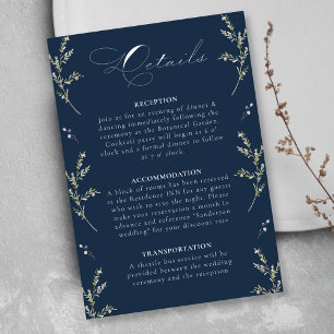 Carte D'accompagnement Navy Blue Elegant Winter Fleur sauvage Détail du M