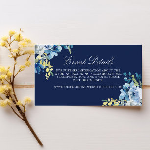 Carte D'accompagnement Navy Blue Floral Elegant Soirée Détails du Mariage