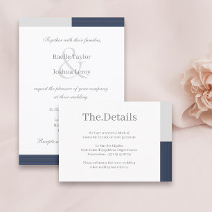 Carte D'accompagnement Navy Blue Grey White Stripes Mariage Hotel Détail