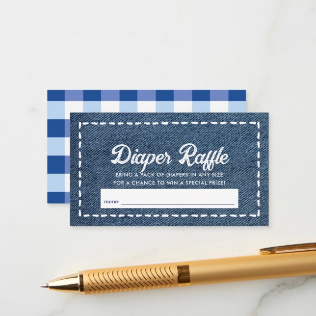 Carte D'accompagnement Navy Blue Jean Baby Shower Diaper Raffle Ticket (Devant/Arrière en situation)