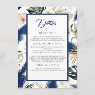Carte D'accompagnement Navy Blue Pampas Grass Tropical Mariage Détails