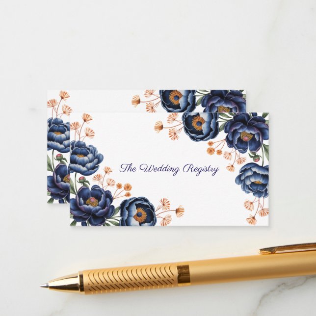 Carte D'accompagnement Navy & Burnt Orange Floral Wedding Registry (Devant/Arrière en situation)