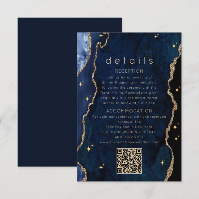 Carte D'accompagnement Navy Celestial Mariage Or  (Devant / Derrière)