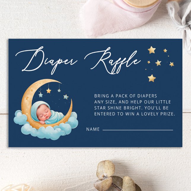 Carte D'accompagnement Navy Celestial Moon Baby Stars Diaper Raffle Card (Créateur téléchargé)