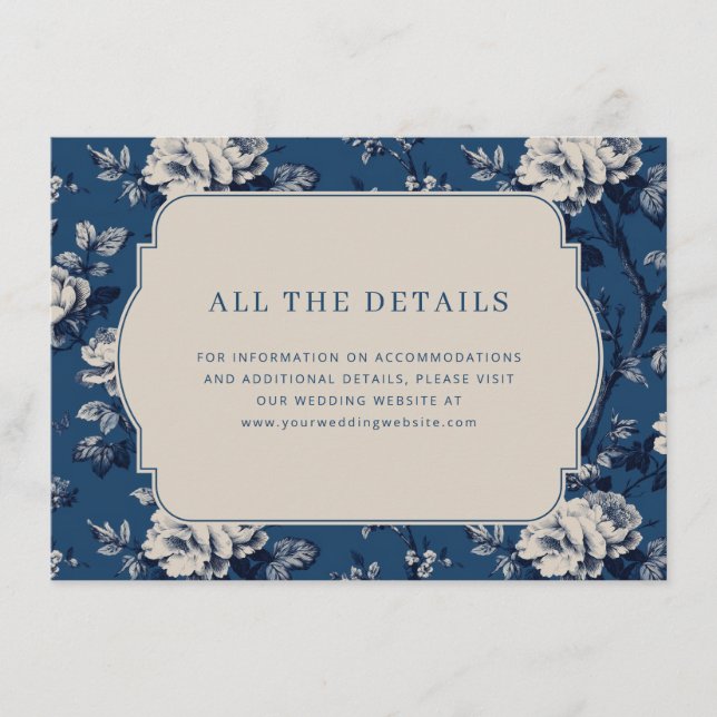 Carte D'accompagnement Navy Élégant Floral (Devant)