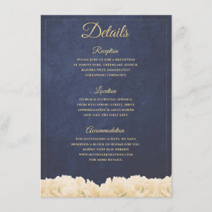 Carte D'accompagnement Navy Or Fleurie Détails De Pivoine Chic Rustique D