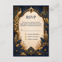 Navy or gold Gatsby paon RSVP mariage luxueux