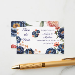 Carte D'accompagnement Navy & Orange Floral Sauvons la Date