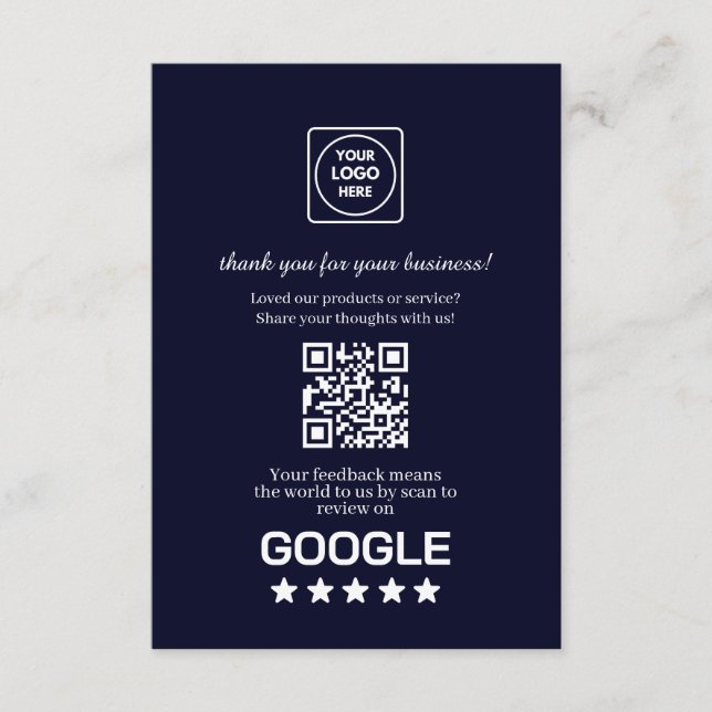 Carte D'accompagnement Navy QR | Lien de révision d'entreprise Google (Devant)