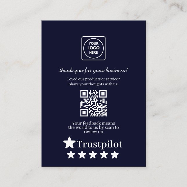 Carte D'accompagnement Navy QR | Trustpilot Business Thank You Link (Devant)