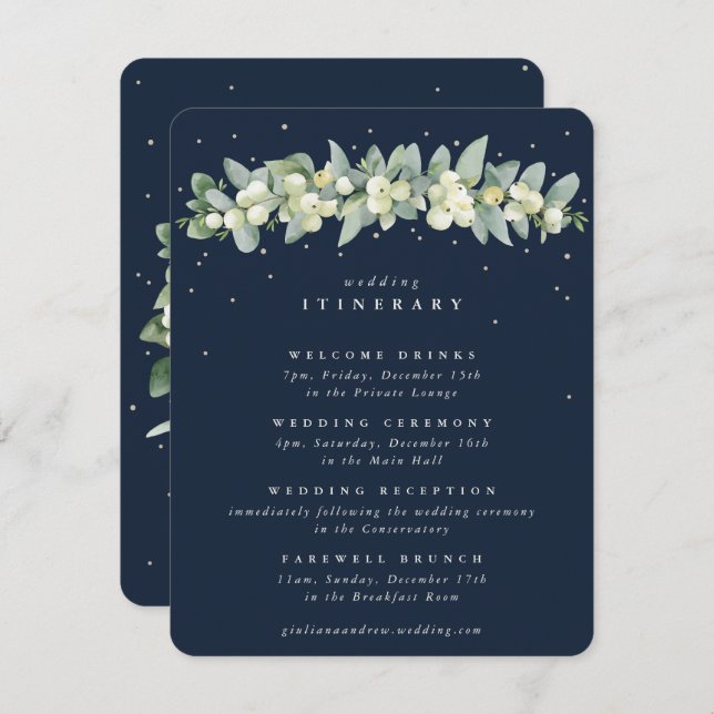 Carte D'accompagnement Navy Snowberry+Eucalyptus Garland Mariages Événeme (Devant / Derrière)