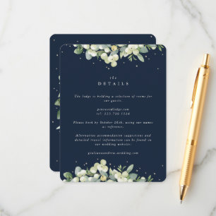 Carte D'accompagnement Navy Snowberry+Eucalyptus Mariage bordé Détails