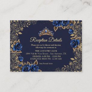 Carte D'accompagnement Navyl Blue Golden Tiara Roses Quinceañera