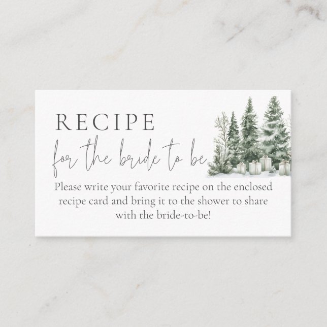 Carte D'accompagnement Neige en amour Douche Recette pour la mariée à êtr (Devant)