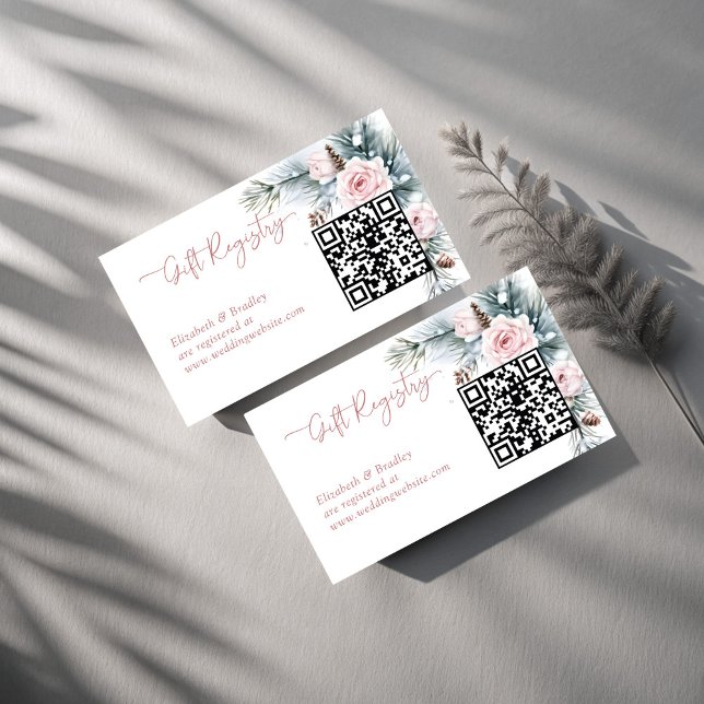 Carte D'accompagnement Neige en amour hiver nuptiale douche qr registre c (Snow in love winter bridal shower qr gift registry enclosure cards)