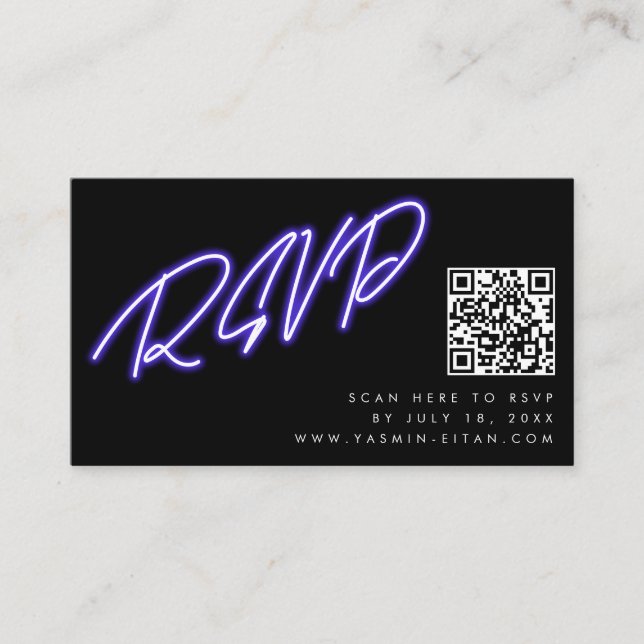 Carte D'accompagnement Neon violet brillant noir moderne mariage RSVP (Devant)