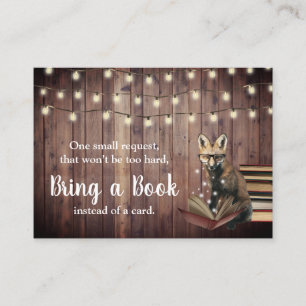 Carte D'accompagnement Nerdy Fox apporter un livre Baby shower rustique I