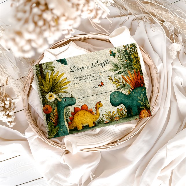 Carte D'accompagnement Neutral Dinosaur Baby Shower Diapper Raffle (Créateur téléchargé)