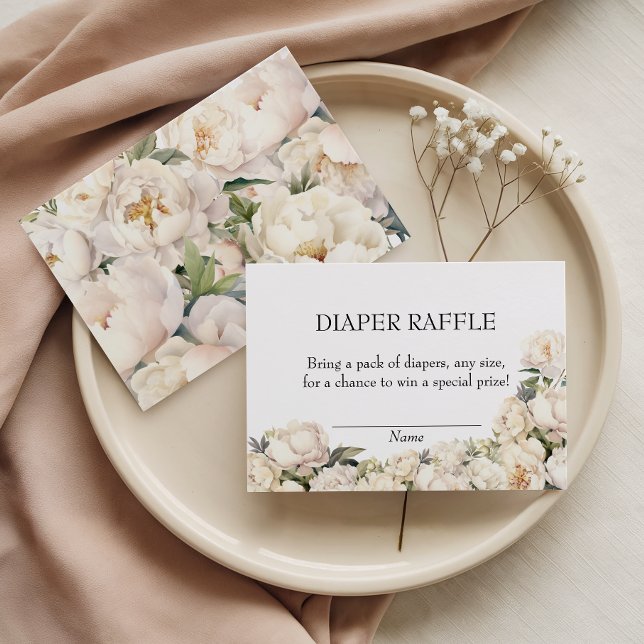 Carte D'accompagnement Neutral Ivory Peony Diaper Raffle Floral (Créateur téléchargé)