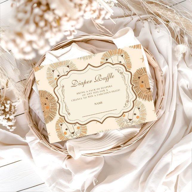 Carte D'accompagnement Neutral Safari Lion Baby Shower Diapper Raffle (Créateur téléchargé)