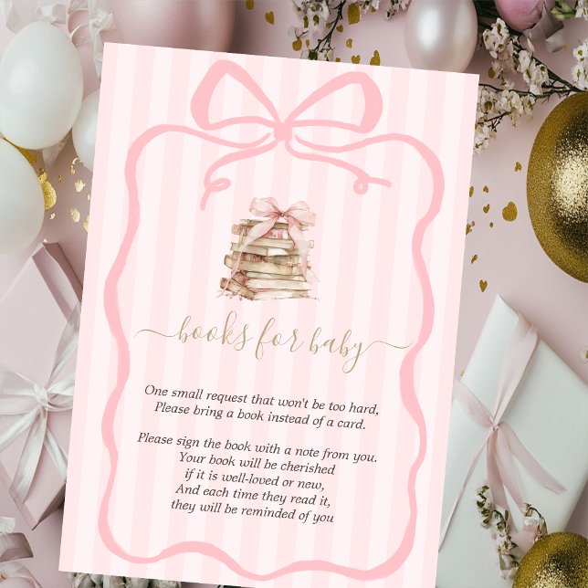Carte D'accompagnement New Chapter Pink Bow Stripes Baby Shower (Créateur téléchargé)
