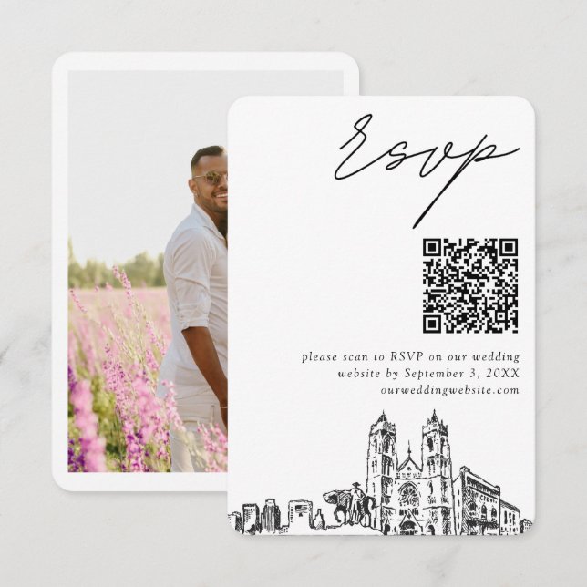 Carte D'accompagnement Newark Mariage Moderne RSVP QR Code (Devant / Derrière)