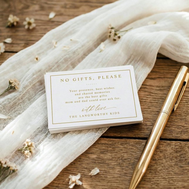 Carte D'accompagnement No Gifts Please Elegant Gold Anniversary Party (Elegant gold no gifts please enclosure card for wedding anniversary invitations)