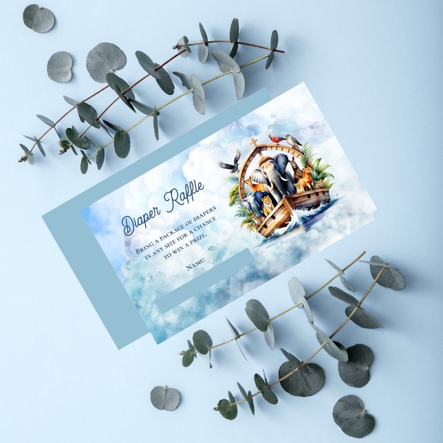Carte D'accompagnement Noah's Ark Cute Animaux Baby shower Déchets Raffle (Noah's Ark Cute Animals Boy Baby Shower Diaper Raffle Enclosure Card)
