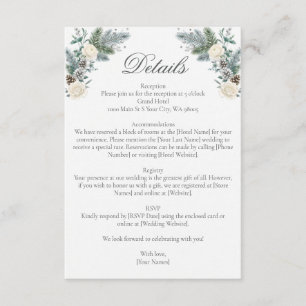 Carte D'accompagnement Noces florales de roses blanches de sapin toujours