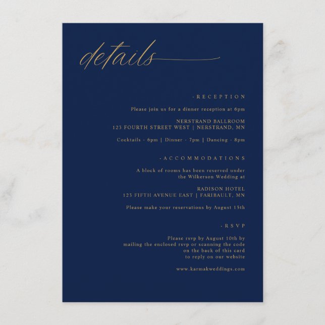 Carte D'accompagnement Noces Or Doré Doux Détails Romantiques (Devant)
