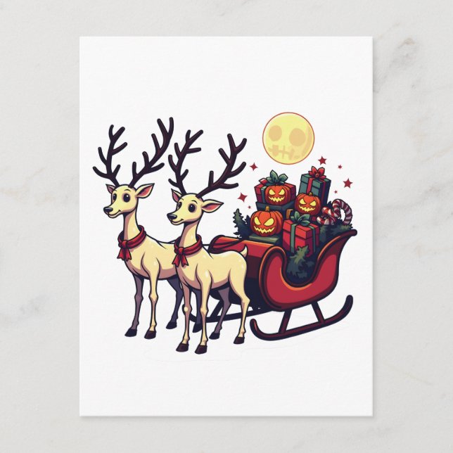 Carte D'accompagnement Noël à Halloween Reindeer Citrouille présente (Devant)