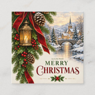 Carte D'accompagnement Noël alpin classique, motif de verdure et de neige