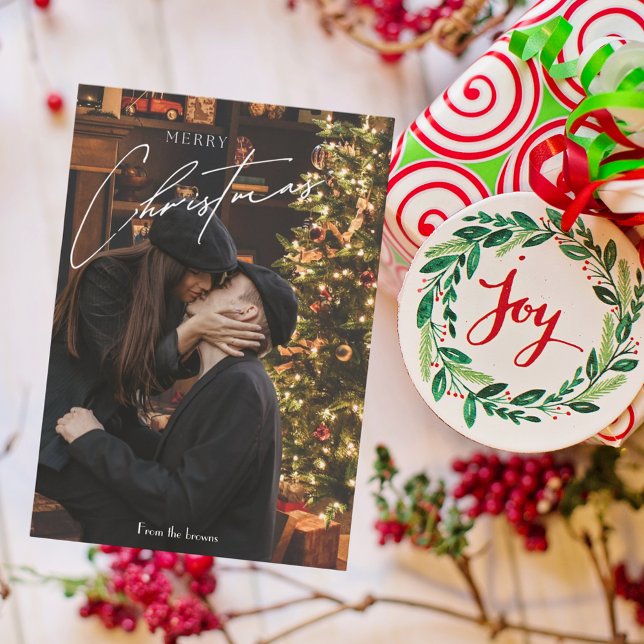 Carte D'accompagnement Noël tendance moderne | Photo romantique en couple (Créateur téléchargé)