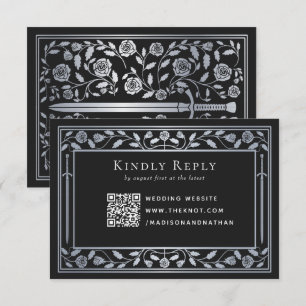 Carte D'accompagnement Noir Argent Noir Médiéval Mariage épée RSVP QR Cod