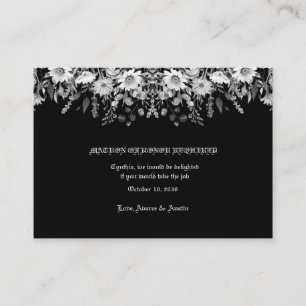 Carte D'accompagnement Noir blanc Floral Mariage Matron d'honneur