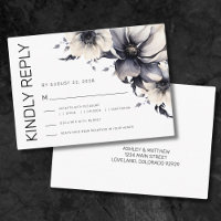 Noir Blanc Floral Mariage RSVP