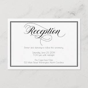 Carte D'accompagnement Noir & Blanc Graceful Script Réception de mariage