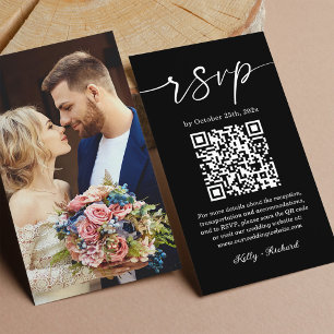 Carte D'accompagnement Noir Blanc Petit Mariage Vertical RSVP QR Code