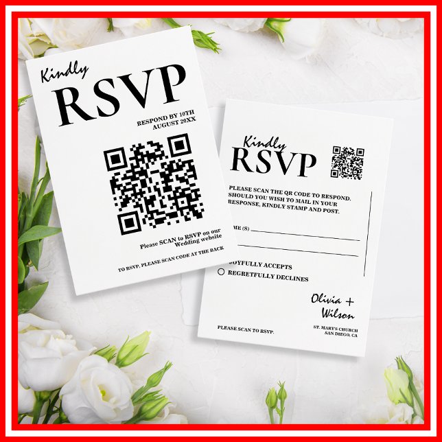 Carte D'accompagnement Noir & Blanc QR Code Mariage RSVP (Créateur téléchargé)