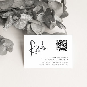 Carte D'accompagnement Noir & blanc Script moderne QR Code Mariage RSVP