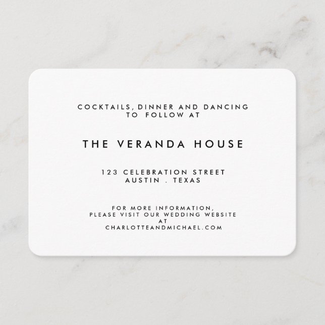 Carte D'accompagnement Noir chic | Mariage moderne blanc (Devant)